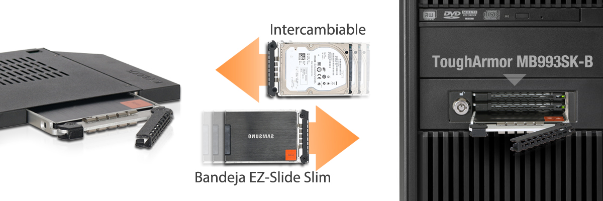 Foto de la bandeja para discos duros EZ Slide Slim en un ToughArmor MB993SK-B