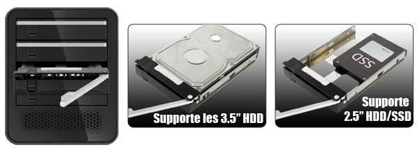 Photo d'un HDD 3.5 pouces et d'un SSD 2.5 pouces