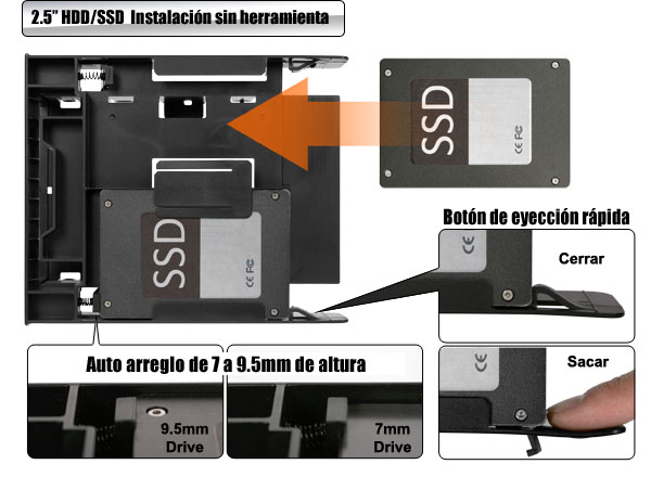 foto del botón de expulsión rápida de un SSD en un mb343sp